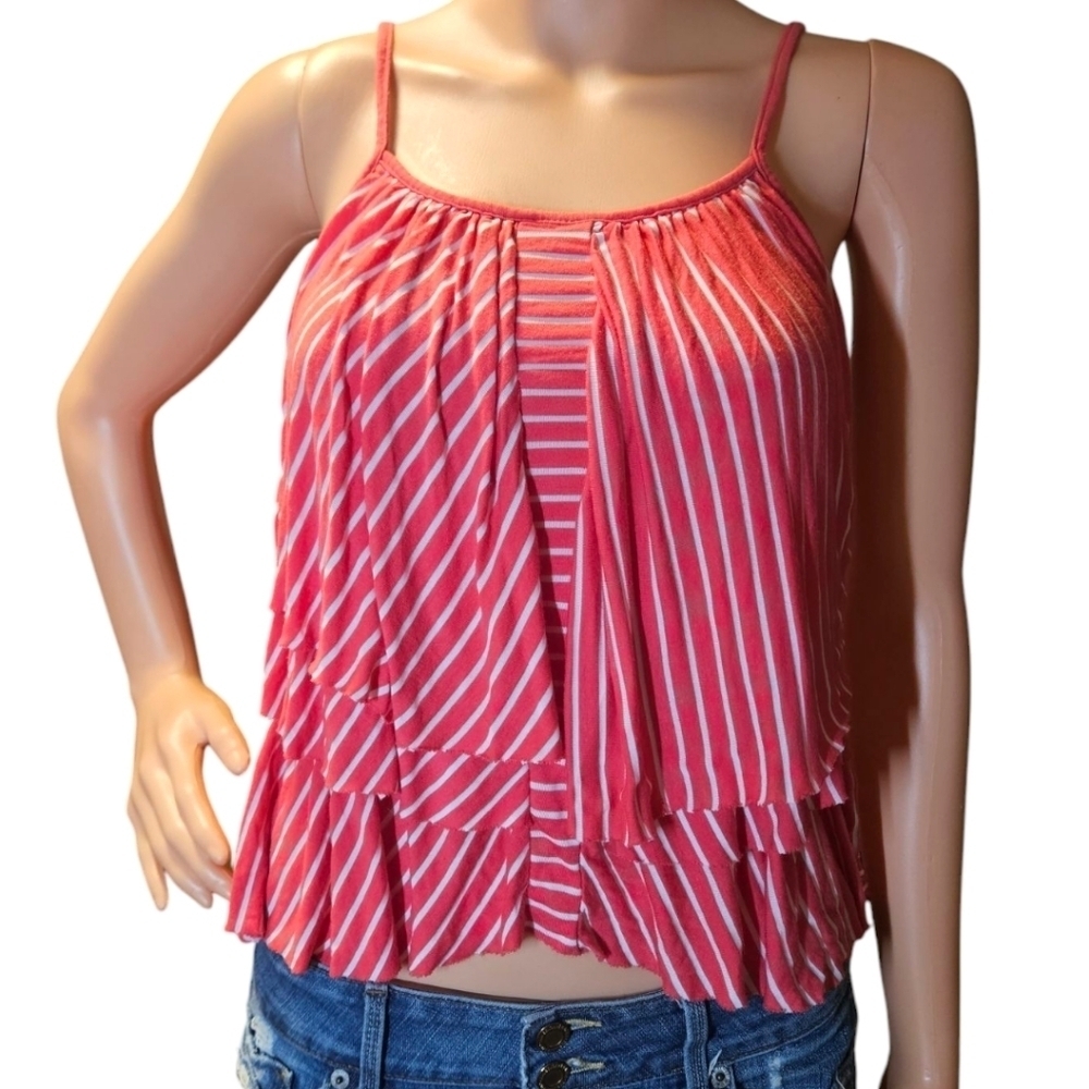 Wm y2k Striped Flowy Crop Top Red & White PREPPY COQUETTE FAIRYCORE SOFTGIRL SzS